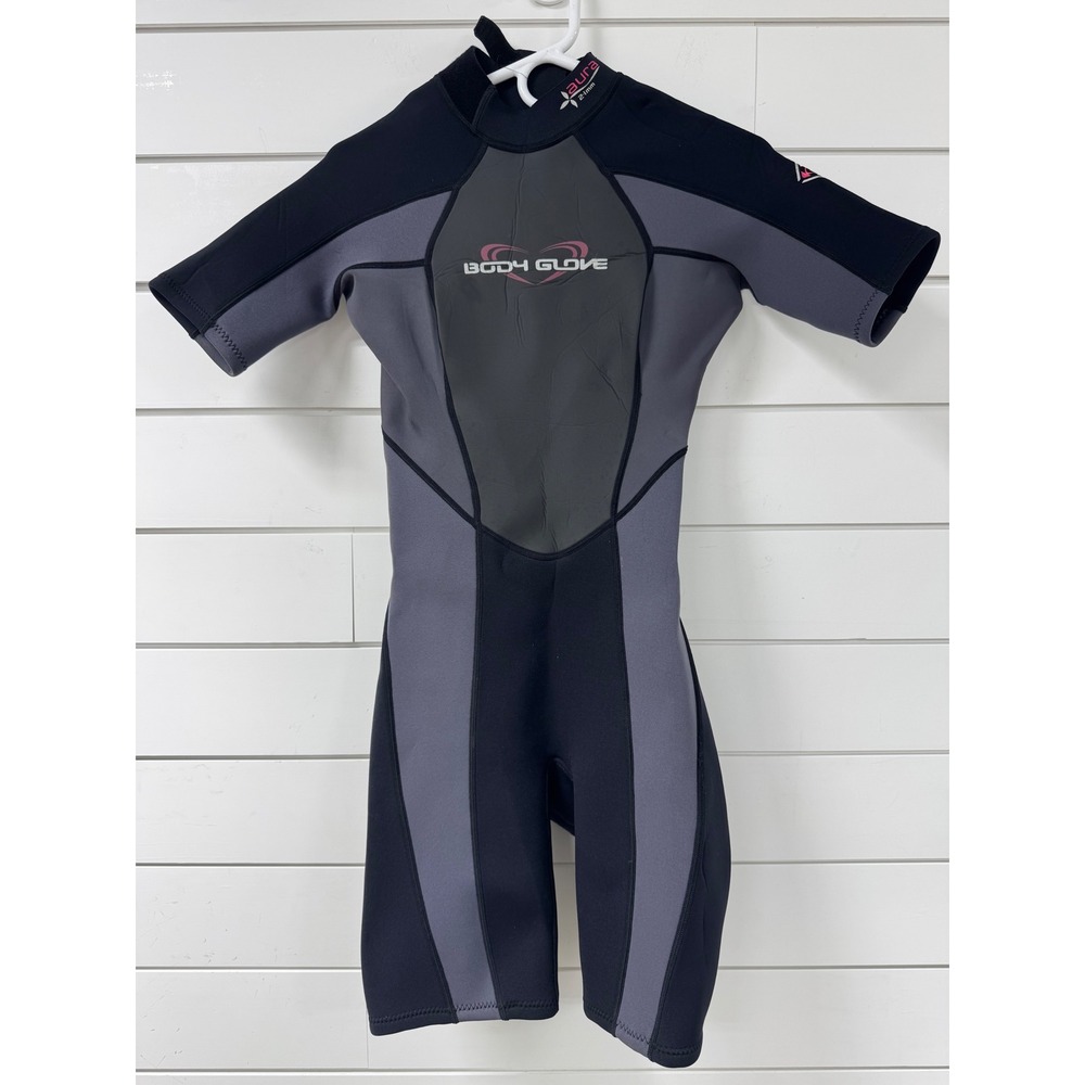 Body Glove Aura 2.1mm Womens Wetsuit Springsuit Black Grey Short Sleeve Size 7/8